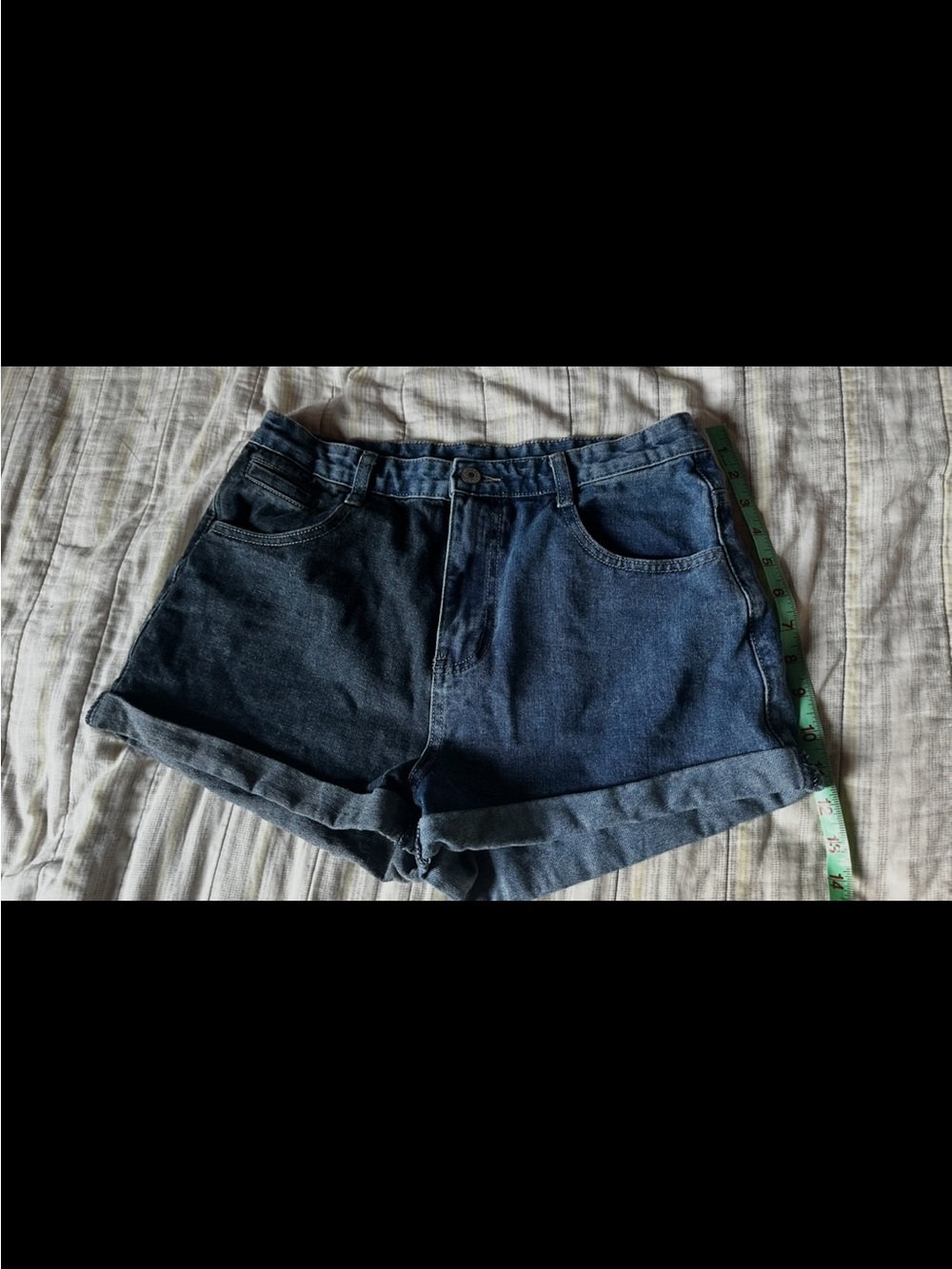 SHEIN Dark Blue Two-Tone Denim Roll-Cuff Shorts